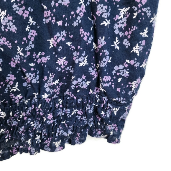 ALC At Last Classics M Navy Purple White Floral Gathered Tank Top - Picture 3 of 3